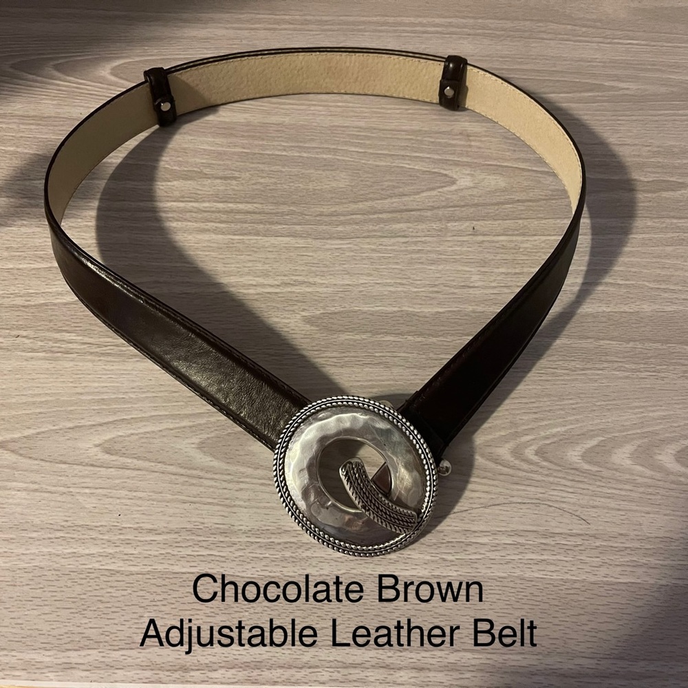 Toggle Buckle Brown Leather Adjustable Belt 24-39”